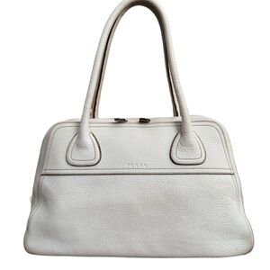 Prada Cream Leather Boston Satchel Bag